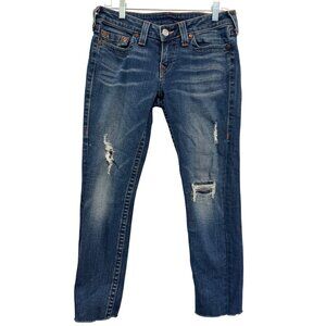 True Religion Stella Distressed Womens Jeans Size 30 Medium Wash Cotton Blend